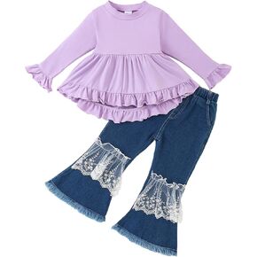 Weebaby Baby Girl Clothes Infant Toddler Girl Clothing Ruffle Shirt High Low Top Floral Allover Pant Little Girls Clothes in Saudi Arabia