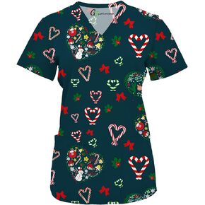 Green Town Scrubs for Women V-Neck Scrub Top - Holiday Prints, 3 Pockets, Easy Care Uniforms in Saudi Arabia