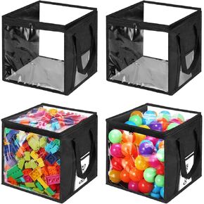 4 Packs Large Toy Storage Bins 12" Clear Zippered Storage Bags with Handles, Transparent PVC Storage Bags, Foldable Cube Storage Organizer for Building Blocks, Toys, Clothes,Towel, Kids Playroom in Kuwait