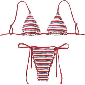 Women's Triangle Bow Bikini Sets Striped High Waisted String Thong Swimsuit Summer Bathing Suit 2 Piece 2025 in Kuwait