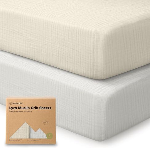 KeaBabies 2-Pack Muslin Crib Sheets for Boys, Girls - 100% Organic Cotton Fitted Baby Crib Mattress Sheet, Soft Breathable Standard Toddler Bed Cover Bedding Set, Neutral, Durable 52x28 (Greige) in Saudi Arabia