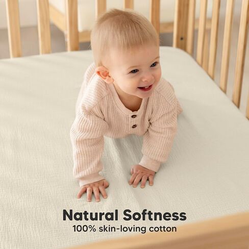 KeaBabies 2-Pack Muslin Crib Sheets for Boys, Girls - 100% Organic Cotton Fitted Baby Crib Mattress Sheet, Soft Breathable Standard Toddler Bed Cover Bedding Set, Neutral, Durable 52x28 (Greige) in Saudi Arabia