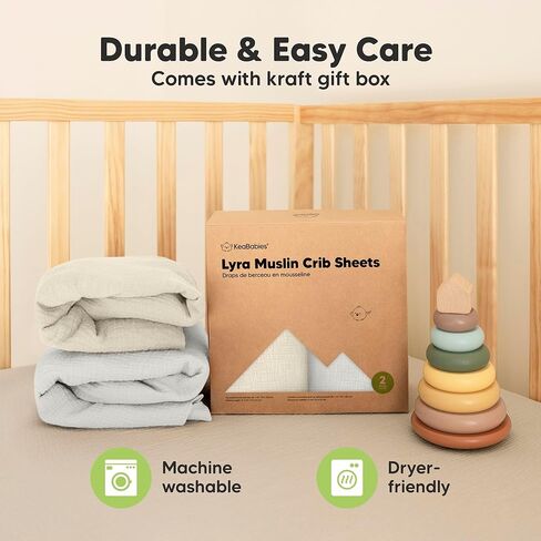 KeaBabies 2-Pack Muslin Crib Sheets for Boys, Girls - 100% Organic Cotton Fitted Baby Crib Mattress Sheet, Soft Breathable Standard Toddler Bed Cover Bedding Set, Neutral, Durable 52x28 (Greige) in Saudi Arabia