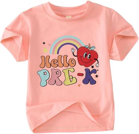 Hello pre k قمصان لطفل الفتيات الأول من قبل قميص ما قبل الروضة في Apple Rainbow العودة إلى School Outfit School Tops in Saudi Arabia