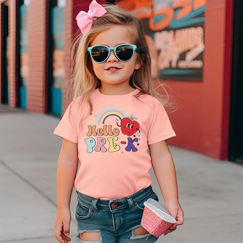 Hello pre k قمصان لطفل الفتيات الأول من قبل قميص ما قبل الروضة في Apple Rainbow العودة إلى School Outfit School Tops in Saudi Arabia