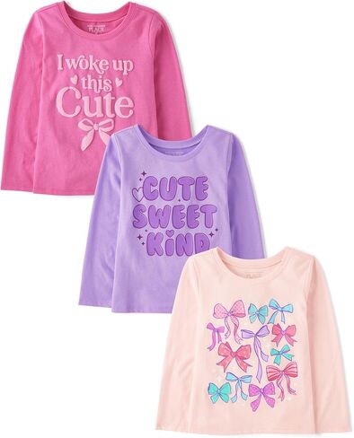 The Children's Place Girls' and Toddler Assorted Everyday Long Sleeve Graphic T-Shirts,multipacks in Saudi Arabia