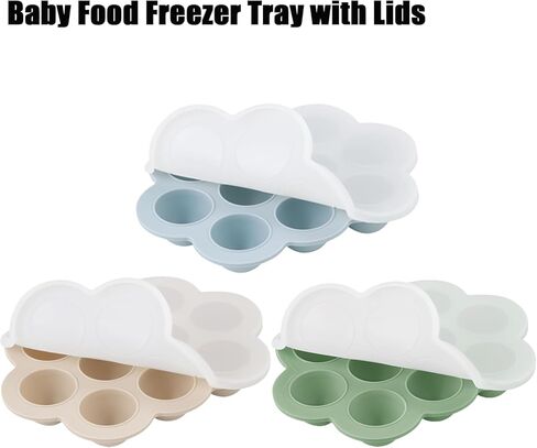 PANDAEAR ​​3 Pack Baby Silicone Fryzer Tray with Lids ، Silicone Baby Food Contage for Build Baby Raby ، Fruit Pheres ، Vegetable and Prict Milk (الأزرق/الأخضر/اللحم) in Kuwait