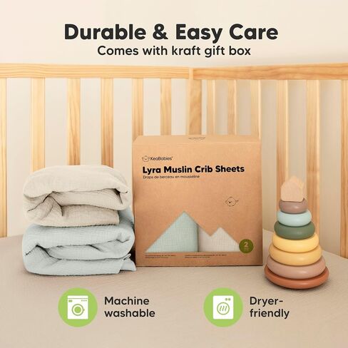 keababies 2 عبوة شاشات شاشات السرير للبنين ، الفتيات - 100 ٪ من القطن العضوي ملتوية طبقة سرير الأطفال ، ناعمة قابلة للتنفس المعيار طبقة الفراش ، محايدة ، دائمة 52x28 (Greige) in Kuwait