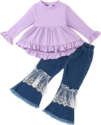Weebaby Baby Girl Clothes Infant Toddler Girl Clothing Ruffle Shirt High Low Top Floral Allover Pant Little Girls Clothes in Saudi Arabia