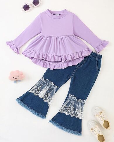Weebaby Baby Girl Clothes Infant Toddler Girl Clothing Ruffle Shirt High Low Top Floral Allover Pant Little Girls Clothes in Saudi Arabia