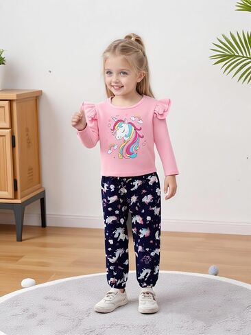 Coco & Rara Toddler Girl Girl Clothes Long Sleeves Top Print+Pants Floral+عقال 3pcs ملابس الخريف/الشتاء مجموعة 18M-6T in Kuwait