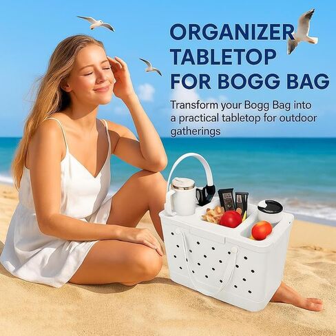 Organizer Tray Top for Bogg Bag X-Large - Cup Holder & Snack Tray Topper - For Stanley 30oz 40oz - EVA Water Proof Material - Tabletop Insert for Outdoor Beach Travel - Easy to Clean - White in Saudi Arabia