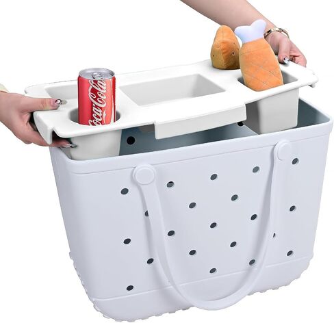 Organizer Tray Top for Bogg Bag X-Large - Cup Holder & Snack Tray Topper - For Stanley 30oz 40oz - EVA Water Proof Material - Tabletop Insert for Outdoor Beach Travel - Easy to Clean - White in Saudi Arabia