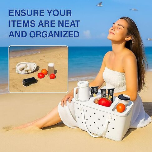 Organizer Tray Top for Bogg Bag X-Large - Cup Holder & Snack Tray Topper - For Stanley 30oz 40oz - EVA Water Proof Material - Tabletop Insert for Outdoor Beach Travel - Easy to Clean - White in Saudi Arabia