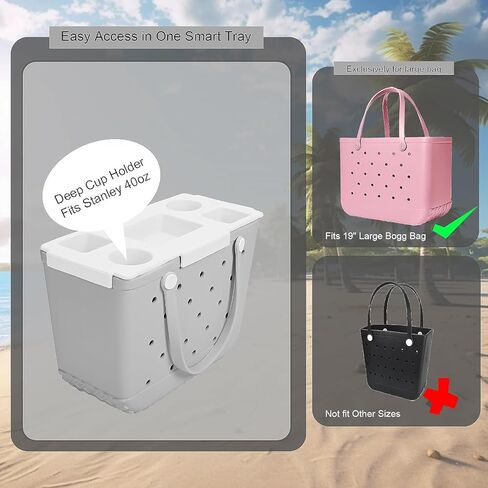 Organizer Tray Top for Bogg Bag X-Large - Cup Holder & Snack Tray Topper - For Stanley 30oz 40oz - EVA Water Proof Material - Tabletop Insert for Outdoor Beach Travel - Easy to Clean - White in Saudi Arabia