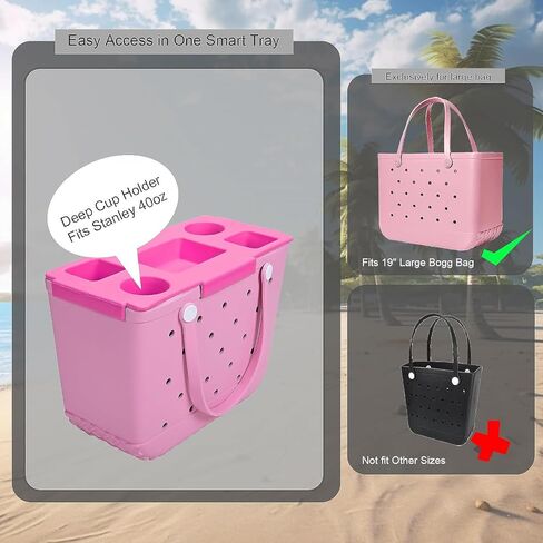 Organizer Tray Top for Bogg Bag X-Large - Cup Holder & Snack Tray Topper - For Stanley 30oz 40oz - EVA Water Proof Material - Tabletop Insert for Outdoor Beach Travel - Easy to Clean - White in Saudi Arabia