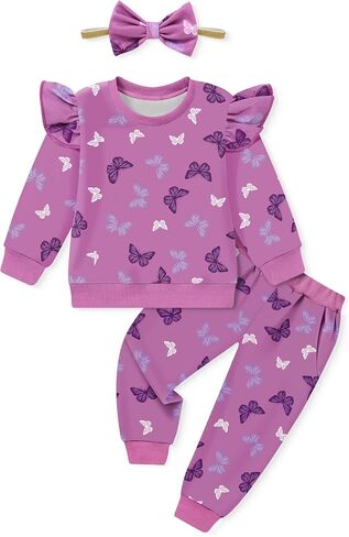 Wesidom Toddler Girl Clothes 3pcs ملابس صغيرة الفتيات الكشكش أعلى الأكمام in Kuwait