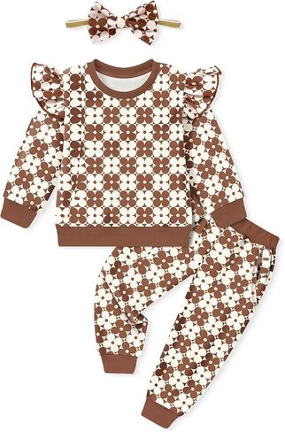Wesidom Toddler Girl Clothes 3pcs ملابس صغيرة الفتيات الكشكش أعلى الأكمام in Kuwait