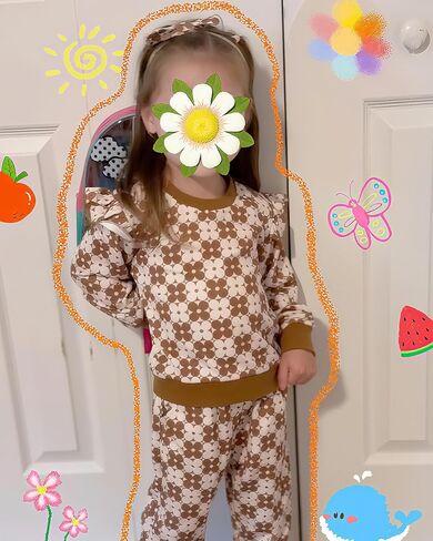 Wesidom Toddler Girl Clothes 3pcs ملابس صغيرة الفتيات الكشكش أعلى الأكمام in Kuwait