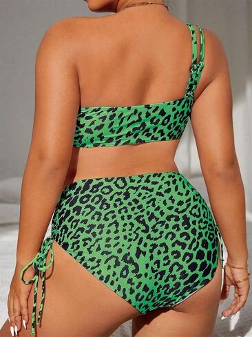 Chubby Women Two Piece Leopard Print Bikini Set, High Waist Swimsuit with Side Tie Plus Size Animal Pattern Swimwear in Kuwait