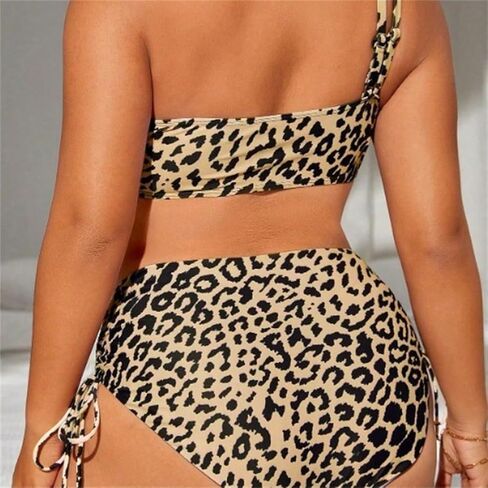 Chubby Women Two Piece Leopard Print Bikini Set, High Waist Swimsuit with Side Tie Plus Size Animal Pattern Swimwear in Kuwait