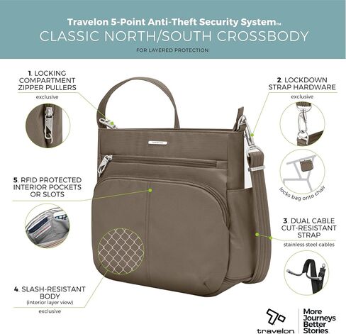 Travelon Anti-theft Classic N/S Cross Body Bag, Nutmeg in Kuwait