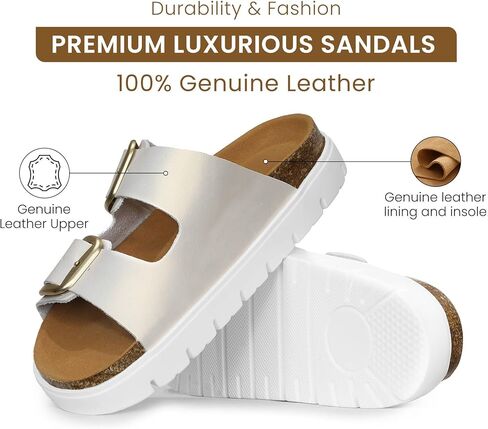 Genuine Leather Platform Sandals Wedge Chunky Platform Sandal-Women Sandals with EVA Memory Foam Sole and Cork Footbed in Kuwait