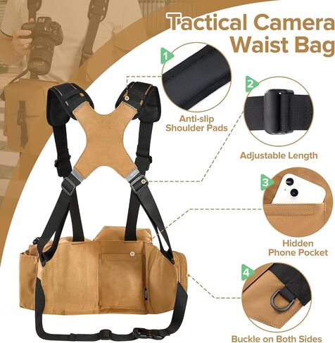 Camera Belt Camera Vest for Photographers,Vest Waist Pack for Lens | Multifunctional Camera Bag Adjustable Strap Suitable for Storing DSLR Camera Body Lens Smartphone Water Bottle(Black) in Saudi Arabia
