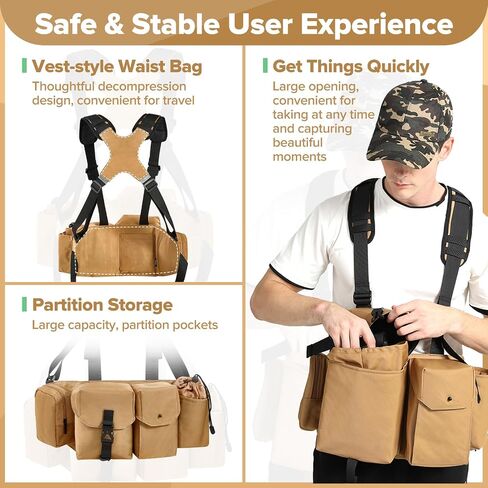 Camera Belt Camera Vest for Photographers,Vest Waist Pack for Lens | Multifunctional Camera Bag Adjustable Strap Suitable for Storing DSLR Camera Body Lens Smartphone Water Bottle(Black) in Saudi Arabia