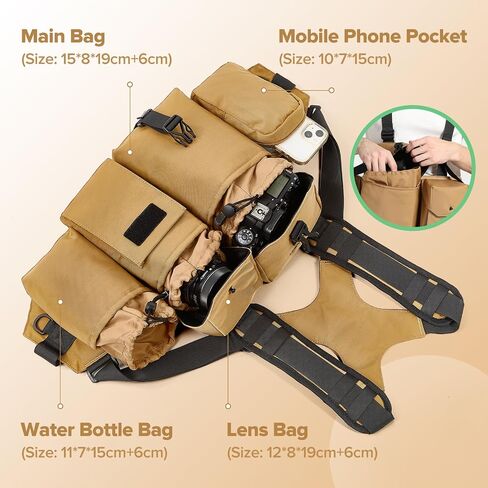 Camera Belt Camera Vest for Photographers,Vest Waist Pack for Lens | Multifunctional Camera Bag Adjustable Strap Suitable for Storing DSLR Camera Body Lens Smartphone Water Bottle(Black) in Saudi Arabia
