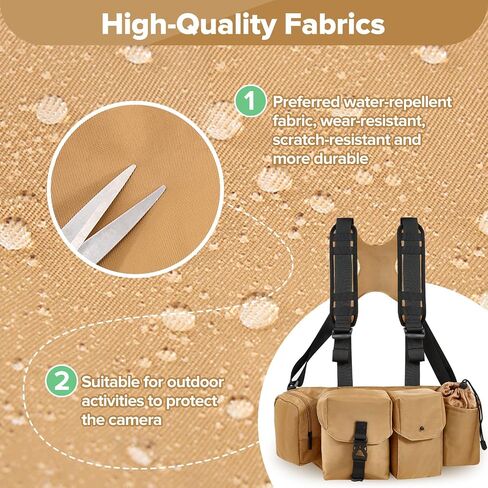 Camera Belt Camera Vest for Photographers,Vest Waist Pack for Lens | Multifunctional Camera Bag Adjustable Strap Suitable for Storing DSLR Camera Body Lens Smartphone Water Bottle(Black) in Saudi Arabia