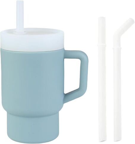 Pandaear Kids Tumbler Silicone Toddler Cup with Straw and Handle ، Cup 9.5 Oz Probling Cup For Baby ، BPA Free ، Wish-Blue (Blue) (Blue) in Saudi Arabia