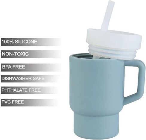 Pandaear Kids Tumbler Silicone Toddler Cup with Straw and Handle ، Cup 9.5 Oz Probling Cup For Baby ، BPA Free ، Wish-Blue (Blue) (Blue) in Saudi Arabia