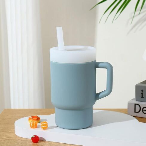 Pandaear Kids Tumbler Silicone Toddler Cup with Straw and Handle ، Cup 9.5 Oz Probling Cup For Baby ، BPA Free ، Wish-Blue (Blue) (Blue) in Saudi Arabia