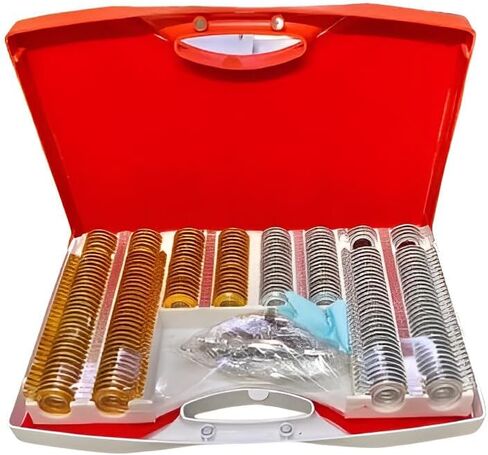 Professional Optical Trial Lens Set, Gold and Silver Metal Lenses with Red Storage Case, Vision Testing Equipment in Saudi Arabia