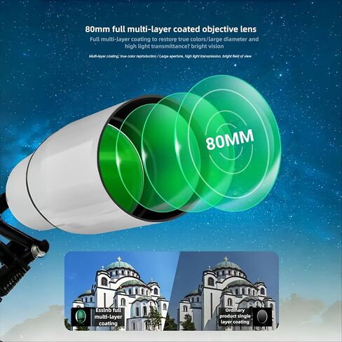 70080 Astronomical Telescope for Students Beginners with Star Finder Software 80mm Fully Multi Coated Lens 28X 70X HD Magnification. in Saudi Arabia