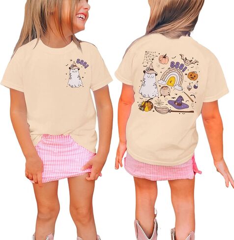 Boutikome Toddler Baby Girls Halloween Thirts Boo Ghost Pumpkin Witches Graphic Derts Kid Short Sleeve Tees Fall Tops in Saudi Arabia
