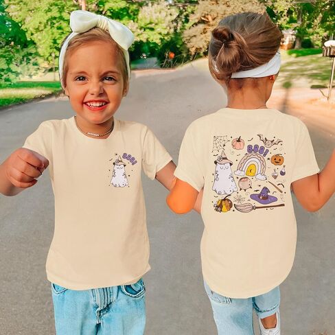 Boutikome Toddler Baby Girls Halloween Thirts Boo Ghost Pumpkin Witches Graphic Derts Kid Short Sleeve Tees Fall Tops in Saudi Arabia