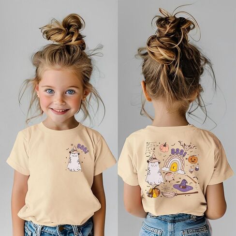 Boutikome Toddler Baby Girls Halloween Thirts Boo Ghost Pumpkin Witches Graphic Derts Kid Short Sleeve Tees Fall Tops in Saudi Arabia