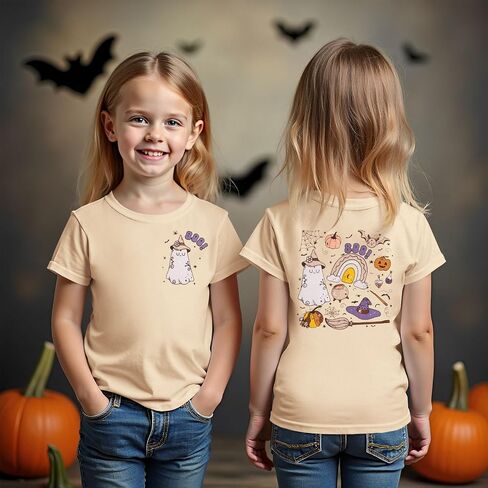 Boutikome Toddler Baby Girls Halloween Thirts Boo Ghost Pumpkin Witches Graphic Derts Kid Short Sleeve Tees Fall Tops in Saudi Arabia