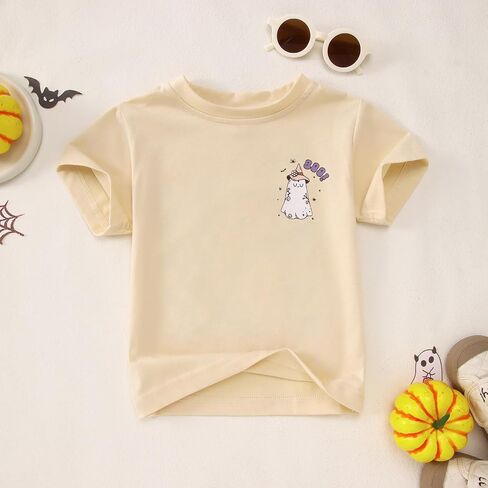 Boutikome Toddler Baby Girls Halloween Thirts Boo Ghost Pumpkin Witches Graphic Derts Kid Short Sleeve Tees Fall Tops in Saudi Arabia
