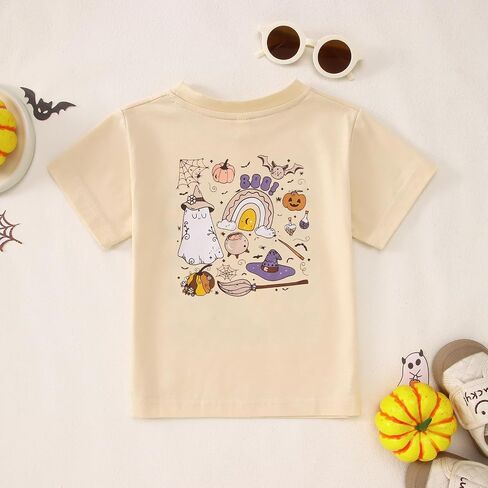 Boutikome Toddler Baby Girls Halloween Thirts Boo Ghost Pumpkin Witches Graphic Derts Kid Short Sleeve Tees Fall Tops in Saudi Arabia