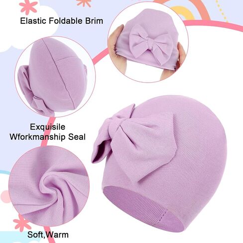 Larrel 4PCS Preemie Hats, Bow Cap for Baby, Cotton Preemie Caps, Newborn Hospital Cap for Premature Girls and Boys, Warm Hospital Premature Baby Cotton Beanie (Beige/Purple/Pink/White) in Saudi Arabia