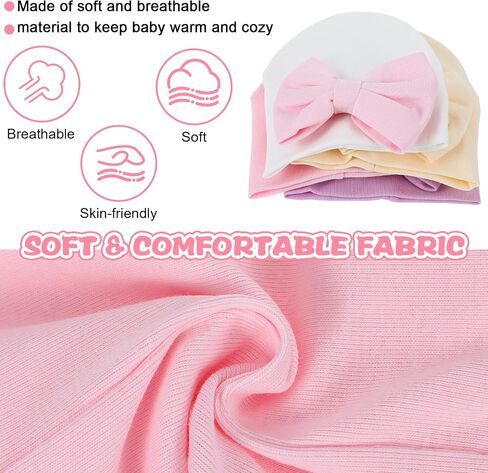Larrel 4PCS Preemie Hats, Bow Cap for Baby, Cotton Preemie Caps, Newborn Hospital Cap for Premature Girls and Boys, Warm Hospital Premature Baby Cotton Beanie (Beige/Purple/Pink/White) in Saudi Arabia