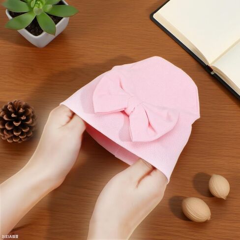 Larrel 4PCS Preemie Hats, Bow Cap for Baby, Cotton Preemie Caps, Newborn Hospital Cap for Premature Girls and Boys, Warm Hospital Premature Baby Cotton Beanie (Beige/Purple/Pink/White) in Saudi Arabia