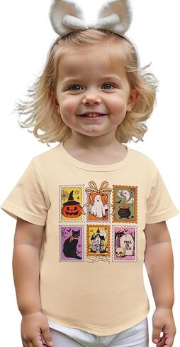 CM C&M WODRO Toddler Baby Girl Halloween Shirts Kids Pumpkin Ghost Cats Graphic T-Shirt Spooky Season Short Sleeve Tee Tops in Saudi Arabia