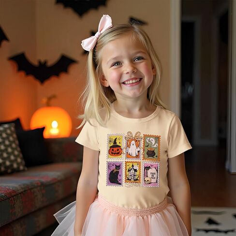 CM C&M WODRO Toddler Baby Girl Halloween Shirts Kids Pumpkin Ghost Cats Graphic T-Shirt Spooky Season Short Sleeve Tee Tops in Saudi Arabia