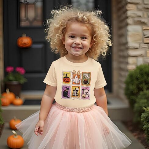 CM C&M WODRO Toddler Baby Girl Halloween Shirts Kids Pumpkin Ghost Cats Graphic T-Shirt Spooky Season Short Sleeve Tee Tops in Saudi Arabia