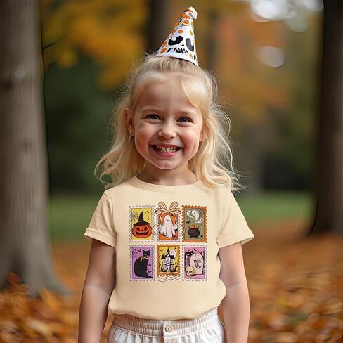 CM C&M WODRO Toddler Baby Girl Halloween Shirts Kids Pumpkin Ghost Cats Graphic T-Shirt Spooky Season Short Sleeve Tee Tops in Saudi Arabia