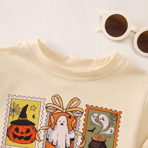 CM C&M WODRO Toddler Baby Girl Halloween Shirts Kids Pumpkin Ghost Cats Graphic T-Shirt Spooky Season Short Sleeve Tee Tops in Saudi Arabia